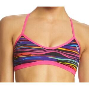 TYR Multicolor Wave-Print Bikini Top with Pink Trim